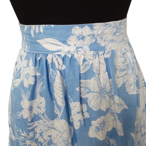 C&C California 100% Linen Maxi Skirt Set Blue Floral Crop Top Drop Shoulder Sz L - Picture 10 of 13